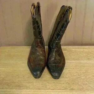 Vintage mens brown leather cowboy western boots 4.5 D
